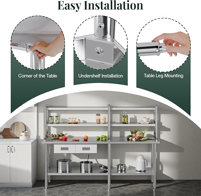 84"x24" Stainless Steel Work Table with Overshelves, 2/3 Drawers, Adjustable Shelf & Hooks, NSF-Certified Heavy-Duty Prep Station for Commercial Kitchen, Restaurant, or Garage