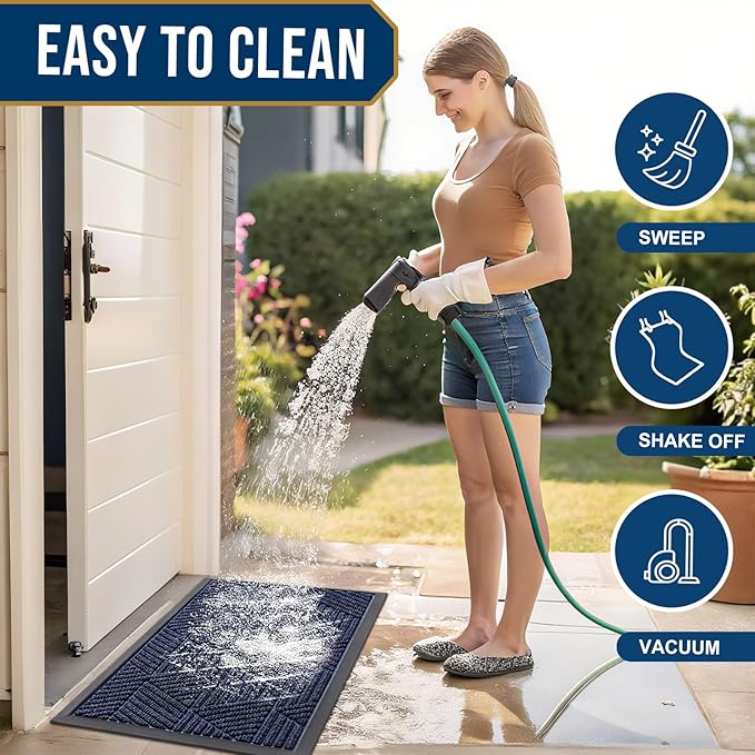 Smiry Front Door Mat Outside Entrance, Heavy Duty Sturdy Natural Rubber Doormat, Trap Dirt and Moisture, Easy Clean Low Profile Welcome Floor Mats for Indoor Outdoor Entry, 35X23 Inch, Navy Blue