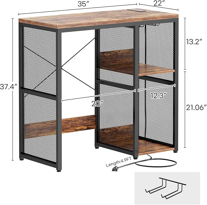 Homieasy Mini Fridge Cabinet Stand with Power Outlet, Coffee Bar Cabinet with Mini Fridge Space, Bar Stand with Microwave Shelf with Wine Rack for Kitchen, Dorm, Rustic Brown
