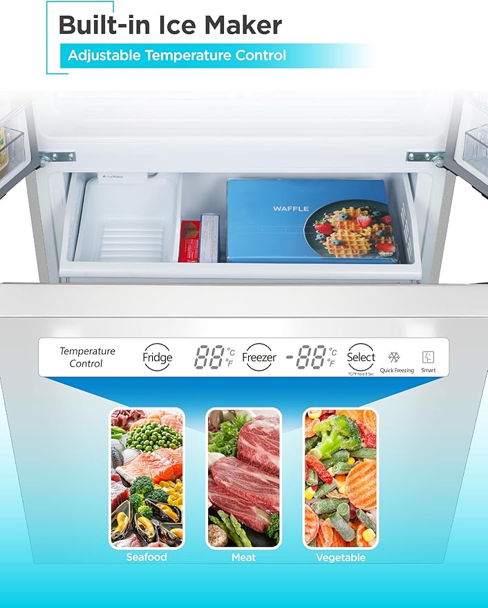 BLACK+DECKER 16 Cu. Ft. French Door Refrigerator with Built-in Ice Maker, Full Size Refrigerator with Bottom Mount Freezer Drawer, ENERGY STAR certified, White