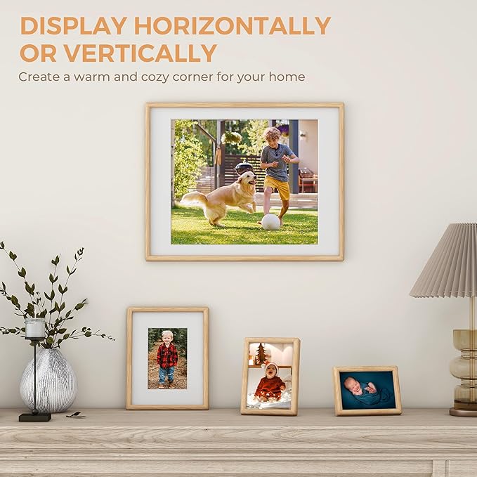 Axeman 16x20 Oak Frame - Rounded Corner 16 x 20 Picture Frame Matted to 11x14 - Natural Oak Wood Photo Frame with Tempered Glass for Wall Mount Display