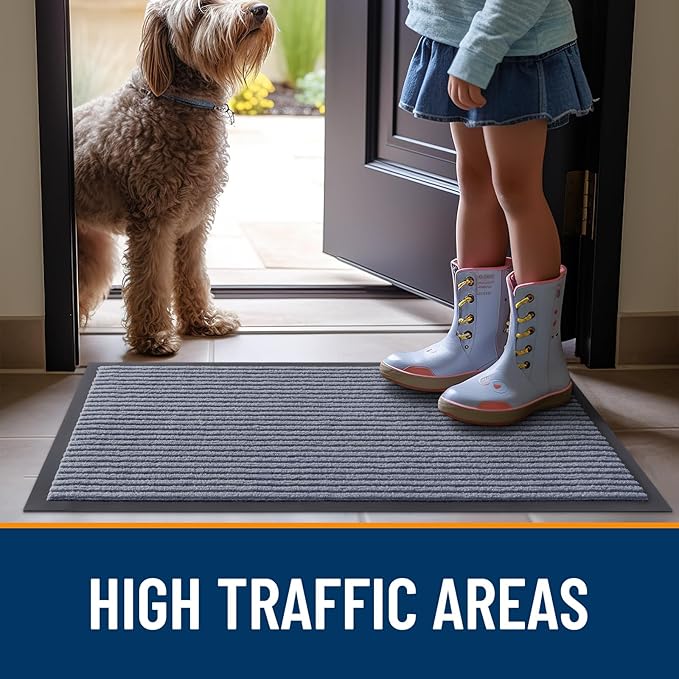 OLANLY Front Door Mat Indoor Outdoor Entrance, Waterproof Heavy Duty Doormat, Fade Resistant, Low Profile, Easy Clean Patio Porch Welcome Floor Mats for Entry, 29.5x17, Ash Grey