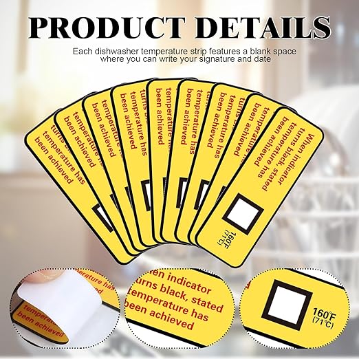 24 Count Dishwasher Temperature Test Strips 160℉/71℃ Bulk Heat Test Labels for Commercial Home Dishwashers Waterproof Adhesive Stickers