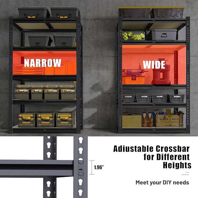 Storage Shelving Unit, 5 Tier Garage Shelves Heavy Duty, Adjustable Metal Shelving Unit,2400LBS Black for Pantry, Basement, Warehouse, Kitchen, Pantry and Closet,72''H