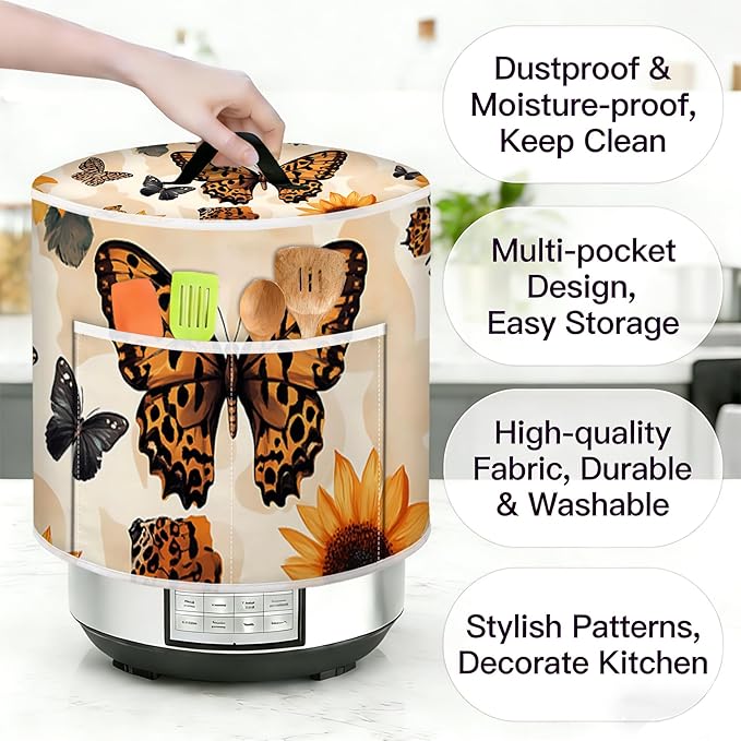 Air Fryer Dust Cover with Top Handle and Storage Bag, Compatible with Rice Cookers, Pressure Cookers, Slow Cookers and Air Fryers, Available in 3-Quart, 6-Quart and 8-Quart Sizes.