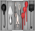 Purawood Kitchen Drawer Organizer - Expandable Utensil Drawer Organizer for Kitchen, Cutlery Tray & Silverware Organizer, 3-5 Slots - Bamboo Organizer for Utensils & Flatware (Grey)