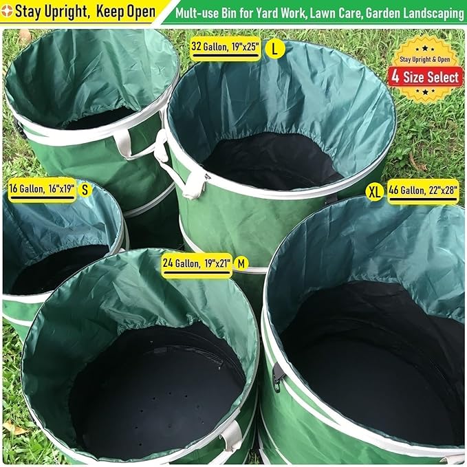 24-Gallon Collapsible Trash Can (19x21 in) Hard-Shell Bottom Leaf Bag,Yard Waste Bags,Garden Debris Bag,RV Camp Waste Bin,Pop-Up Trash Can,Recycling Bin,Laundry Hamper,Lawn Grass Clippings,Weed Barrel