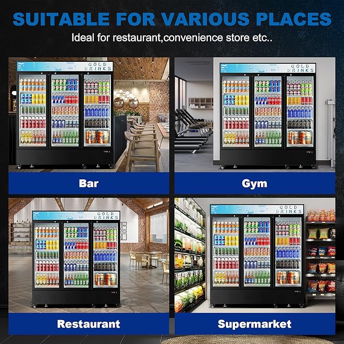 73" Commercial Beverage Refrigerators Glass Door Refrigerator,55 Cu.ft.Upright Display Cooler with Soft LED Light and Adjustable Shelves for Restaurant Grocery Stores Home