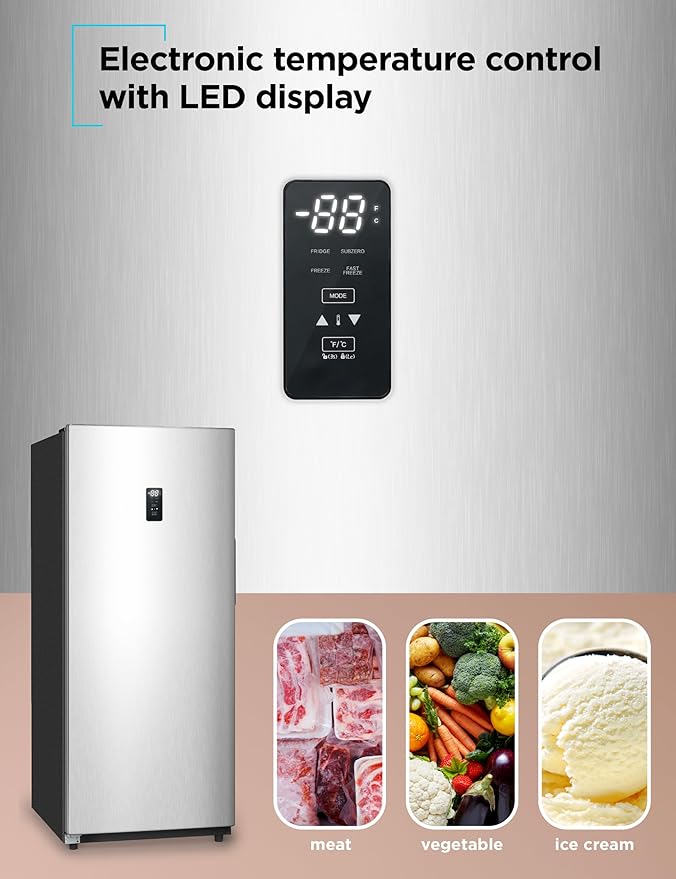 BLACK+DECKER 14 Cu. Ft. Convertible Freezer Refrigerator, Upright Freezer with Glass Shelves, ENERGY STAR rated, Frost Free, BUC1400XS, Stainless Look