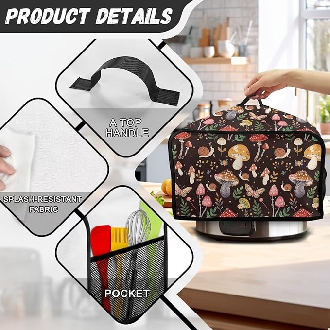 Cute Mushroom Crock Pot 6-8 Quart Slow Cooker Cover Dust Cover - Keep Appliance Clean & Decor for Table