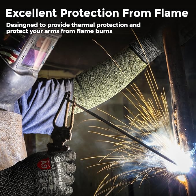 Schwer CORE Arm Protection Sleeves S081, ANSI A5 Cut Resistant Sleeves with Thumbhole, Non-PFAS Flame Resistant Welding Sleeve for Work, Kitchen, Farmers Sleeve for Gardening Arm Guards for Biting