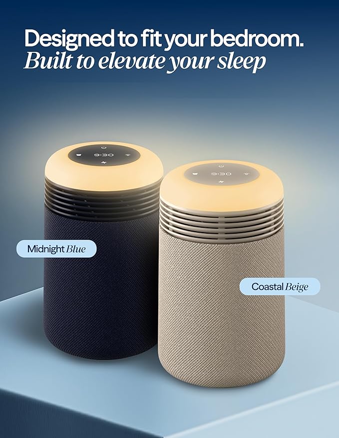 BLUEAIR Purifier for Bedroom - Mini Restful - Sunrise Clock with HEPASilent Filtration and Wake Up Light - Cleans Air and Supports Circadian Rhythm - USB-C and App Connectivity, Beige