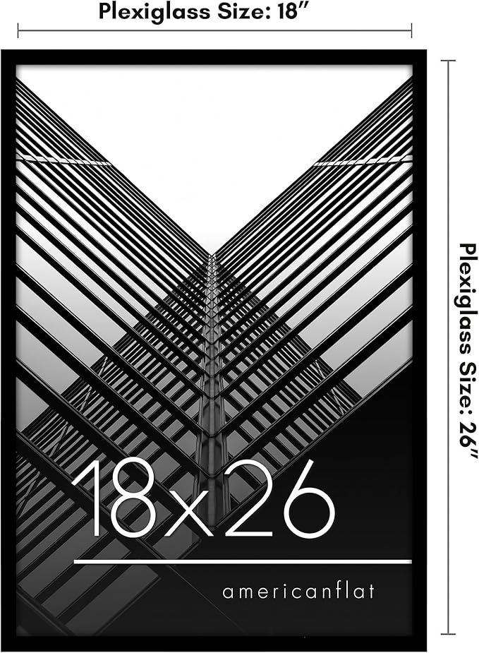 Americanflat 18x26 Poster Frame with Polished Plexiglass - Streamline Collection - Thin Border Picture Frame for Wall Display - Hanging Hardware Included - Black