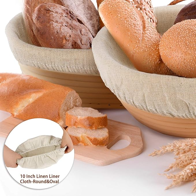 Boao 6 Pieces Bread Banneton Proofing Basket Liner Cloth Cover Natural Rattan Baking Dough Banneton Proofing Sourdough Basket Cloth Liner Bread Baking Supplies(Oval, 10 Inch)