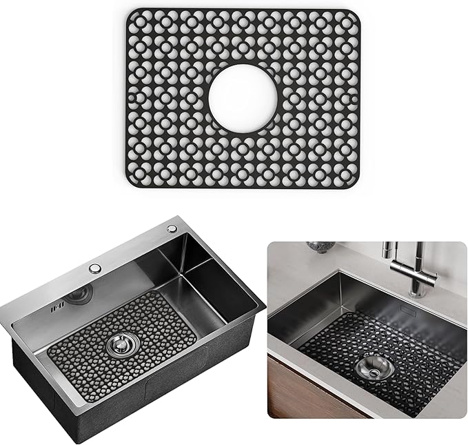 WAFT YEARN Sink Mats Sink Protectors Dish Racks Dishwasher Safe Grid Mats for Kitchen Sink Silicone Protect Sink from Stains Damage Scratches Non Slip Heat Resistant Rust Resistant 16"X12.5" Black