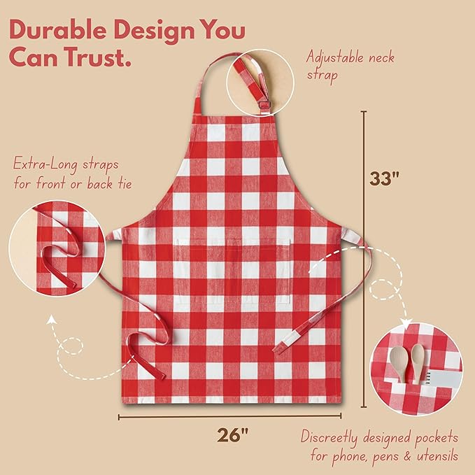 Native Fab Kitchen Apron 2 Pack - 100% Cotton Adjustable, Durable Apron with Pockets, Perfect for Cooking, Baking, Grilling