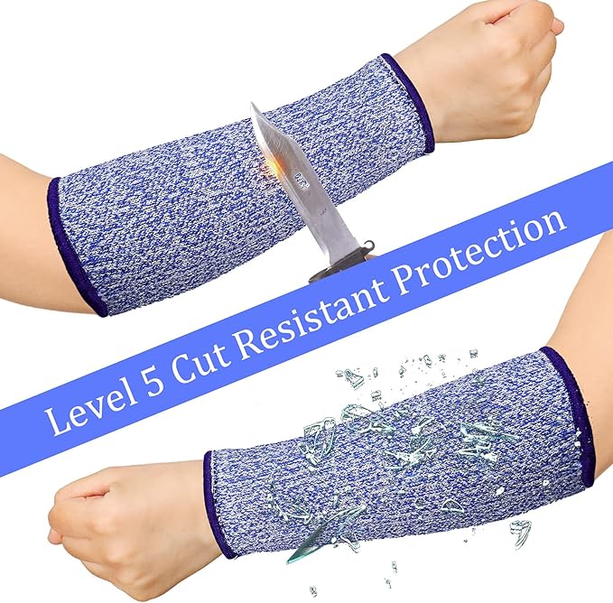 Sintege 3 Pairs Arm Protectors for Thin Skin and Bruising Cut Resistant Forearm Sleeve Level 5 Arm Burn Protection Sleeve (Black, Royal Blue, Grey,7.9 Inch)