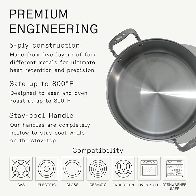 Made In Cookware - 12 Quart Stainless Steel Stock Pot With Lid - 5 Ply Stainless Clad - Professional Cookware - Crafted in Italy - Induction Compatible
