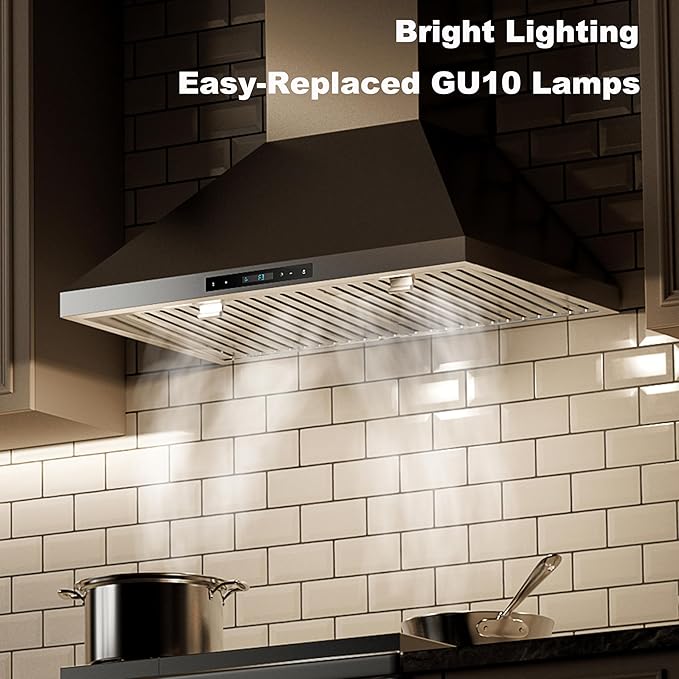 30inch Wall Mounted Range Hood with 1000CFM, Powerful DC Motor with 6 Speeds, Remote Control, Stainless Steel Permanant Filters