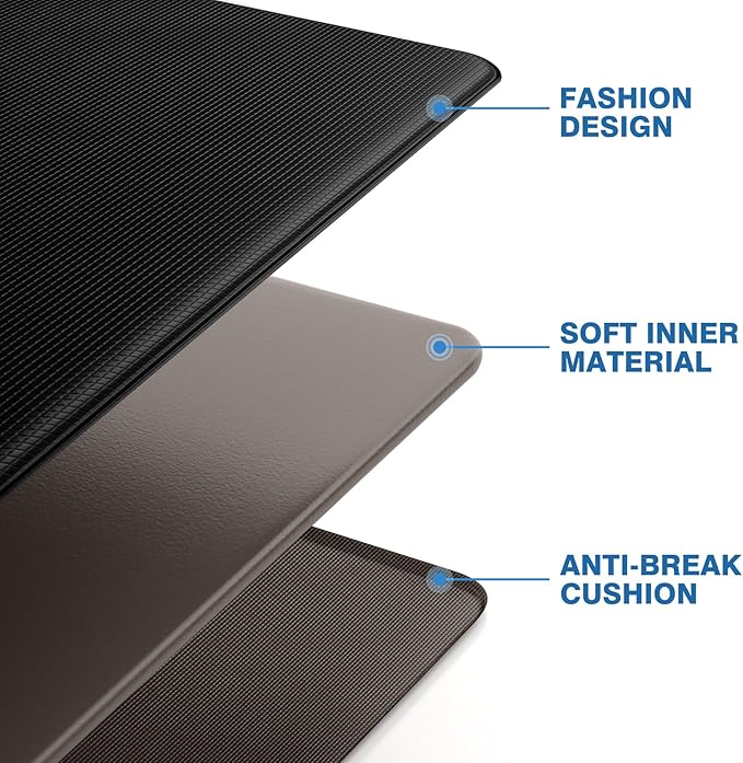 StepRite Kitchen Mats, 2PCS Kitchen Rugs, Cushioned Anti Fatigue Kitchen Mats for Floor, Non-Slip Standing Desk Mat, Waterproof Kitchen Rug Set for Kitchen, Floor, Office, 17.3"x30"+17.3"x59", Black