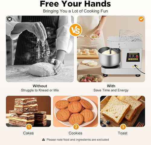 10L/2.6Gal Commercial Food Mixer,750W 110V Rotating Dough Kneading Machine,Electric Dough Mixer Equipment w/Stainless Steel Bowl & Security Shield,Speed Adjustable
