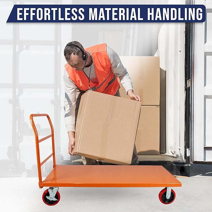 Platform Cart Industrial Dolly Cart 3300LB Heavy Duty 48” x 24” Platform Hand Truck Push Cart Super Heavy Duty Diamond Plate Commercial Flatbed Cart with 8'' Moving Swivel Wheels (Orange)