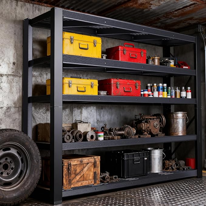 Heavy Duty Storage Shelves 24" D x 55" W x 84" H, 3050 lbs Metal Shelving Rack, Garage Storage Shelf, Estantes de Almacenamiento, Black Basement Shelving Unit, Adjustable Garage Rack