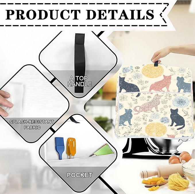 Mixer Dust Cover for 6-8 Qt Stand Mixer, Cloth Cover with 2 Storage Pockets for Stand Mixer Protective Covers Large for 6-8 Quart Mixer