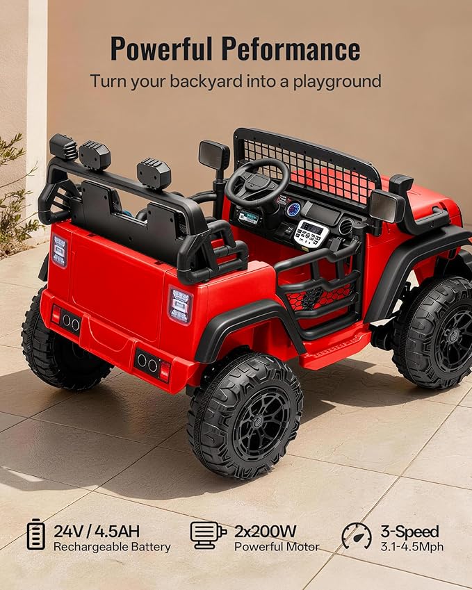 2 Seater Ride on Car Toy, 24V 4WD Electric Car for Kids 4-8 with Remote Control, 4x200W Motors, Capacity 110 lb - Red
