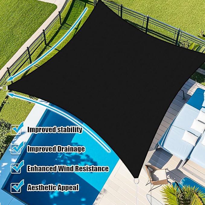 Amagenix Sun Shade Sail 5'X10' Curved Edge Outdoor Shade Canopy Black Breathable 95% UV Block Shade Cloth for Patio Garden Backyard (We Make Custom Size)