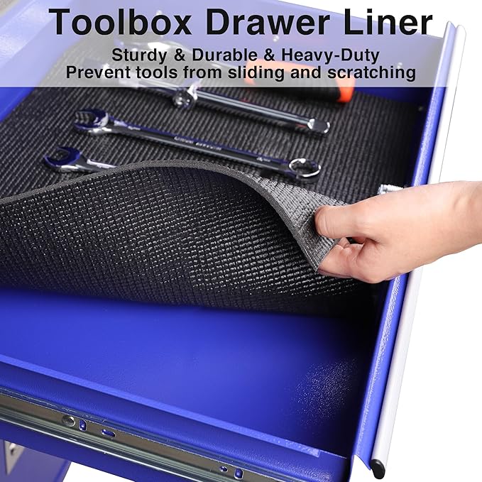 PABUSIOR Foam Toolbox Liner for Drawers: 5 MM Thick Non-Slip Cushion Drawer Mats - Non-Adhesive Tool Box Shelf Liners for Pantry Shelving 13.5" x 98.5" Black