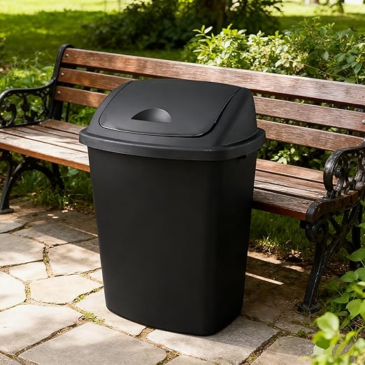 19 Gallon Kitchen Waste Bin, Large Plastic Trash Can, Black, Holds 70 Liters
