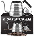 Bean Envy Pour Over Coffee Kettle, Small Gooseneck Kettle with Thermometer and Ergonomic handle, Pour Over Kettle Stainless Steel 40 Oz, Gooseneck Tea Kettle for all occasions.