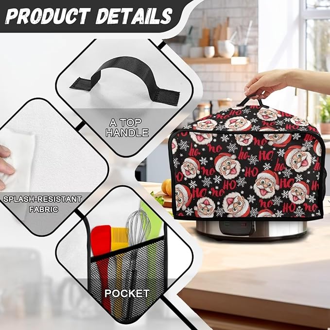 Santa Claus 6-8 Qt Slow Cooker Dust Cover Dragonfly Slow Cooker Cover Holder Kitchen Appliance Covers with Handle and Pocket for Spoon Fork Knife