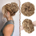 FESHFEN Large Messy Bun Hair Piece - Wavy Synthetic Chignon Scrunchies Elastic Ponytail Hair Extensions Thick Hairpieces for Women, Light Brown & Mixed Blonde 1.94oz