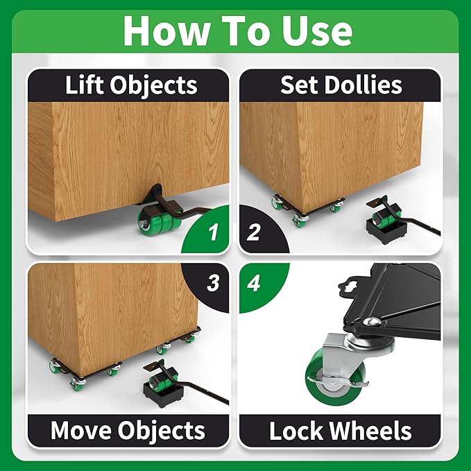 Upgraded Heavy Duty Furniture Dolly 360° Rotating 5 Wheels, Alloy Steel Furniture Movers Up to 3748 lbs/1700 Kg Load Capacity with Measure Tape and Leveler (8.6x7.8 in)