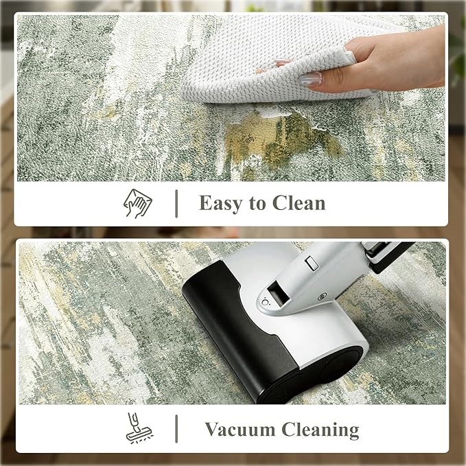 Collive Anti Fatigue Kitchen Mats, Grey/Green Abstract Kitchen Rugs Sets of 2 Non Slip Waterproof Standing Mat, Cushioned Comfort Desk Rug for Home Office, Sink, Laundry, 17"x29"+17"x47"