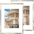 Vittanly 12x16 Picture Frame Set of 2, Solid Wood Frame for Wall Art Photo and Prints, Display Photo 8.5x11 with Mat or 12x16 without Mat, Distressed White