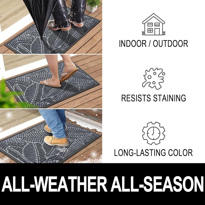 Colorxy Waterproof Doormat, Sturdy Natural Rubber Front Indoor Mat, Non Slip Low Profile Indoor Outdoor Door Mats, Stain and Fade Resistant Floor Mat, Easy Clean Patio Entrance Mat, 71''x47'', Grey