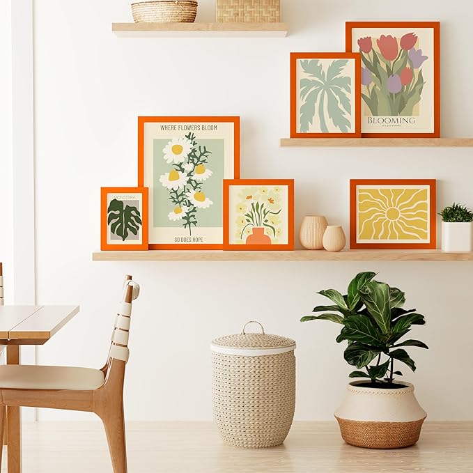 Vittanly 5x7 Picture Frame, Solid Wood Frame with Plexiglass, Includes 4x6 Mat, Wall Hanging or Tabletop for Home Decor, Orange, 1 Pack