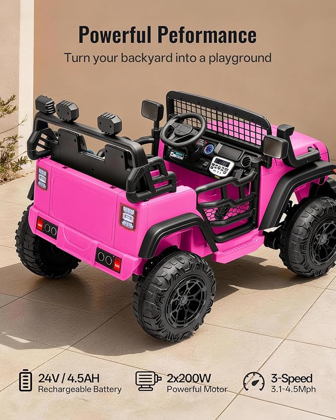 2 Seater Ride on Car Toy, 24V 4WD Electric Car for Kids 4-8 with Remote Control, 4x200W Motors, Capacity 110 lb - Pink