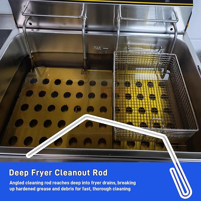 4 Pieces Fryer Cleaning Tool Sets, High Temp Deep Fryer Cleaner Kits Including Stainless Steel Crumb Scoop, L-Shape Fryer Cleaning Brush, Long Handle Basket Brush & Cleanout Rod for Commercial Kitchen