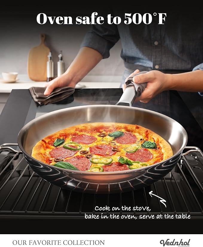 Stainless Steel Frying Pan Set with Lids 8"&10"&12",8 Inch Skillet+10&12 Inch Stainless Steel Pans with Lids,Frying Pan,Tri-Ply,PFOA&PTFE Free,Dishwasher&Oven Safe,Induction Compatible