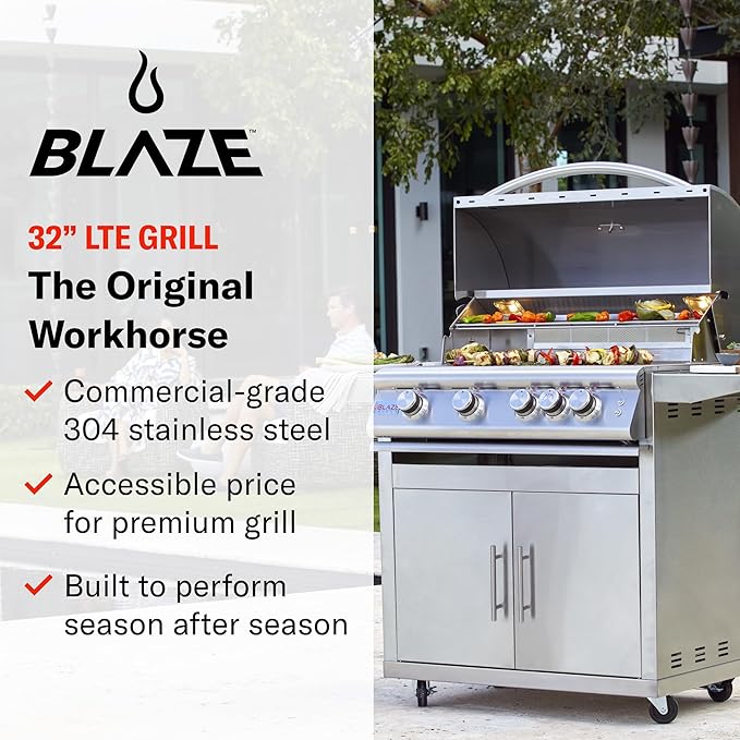 Blaze Gas Grill | 32-inch Built-in Natural Gas Grill | 4 Burner BBQ | Premium Outdoor Kitchen Grilling Experience | Best in Class Warranty | LTE+ | BLZ-4LTE3-NG