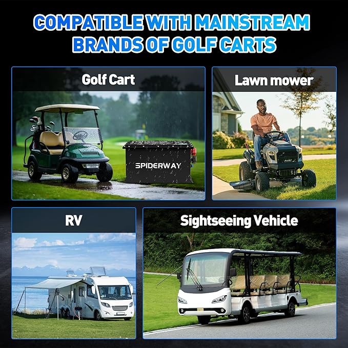 36V 105Ah Lithium Golf Cart Battery with 25A Charger, Built-in 200A BMS, Bluetooth App, IP67 Metal Case, 6000+ Cycles LiFePO4 Battery, Max 7.68kW 50-Mile Range, Seft Heating, Perfect for Golf Cart