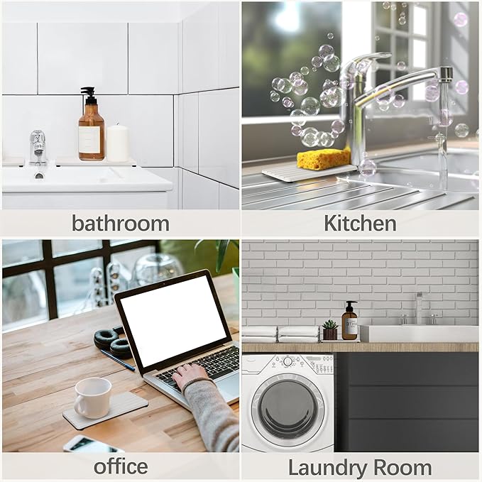 2 PCS Water Absorbent diatomite Coasters, 9.5" x 4" Water Absorbing Stone Tray for Sink, Stone Drying mat for Kitchen Counter, Stone soap Tray Used for Hand Soaps & toiletries & Plants