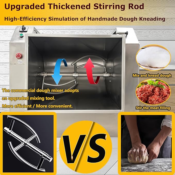 75L Commercial Dough Mixer Stainless Steel Electric Flour Mixing Machine 220V 4KW, Heavy Duty Large Capacity Dough Spiral Kneading Machine with 90 Degree Tilt Bucket for Restaurant Canteen