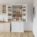 Merax 77" Tall Kitchen Storage Cabinet Pantry Farmhouse Freestanding Large Cupboardwith 3 Drawers,3 Adjustable Shelves,8 Door-Shelf for Dining Room,White