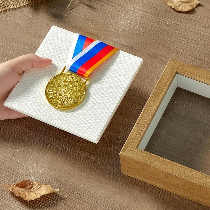 5x5 Mini Shadow Box Display Case Picture Frame with Soft Linen Back,Small Wood Color Shadow Box 5x5 for Flowers Medal Display Case Jersey pet Graduation Memorabilia Baby Ltems Crafts Photos