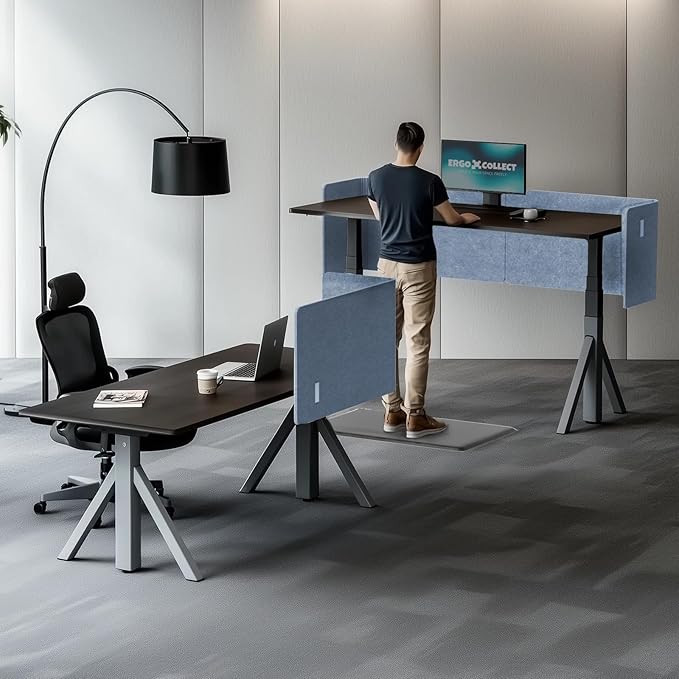 Desk Privacy Panel,2PCS L-Shaped Clamp-On Office Desk Divider,2-in-1 Adjustable Acoustic Desktop Partition Or Under Desk Modesty Screen,for Office,Home,Felt(Blue, 47.2" x 17.7")